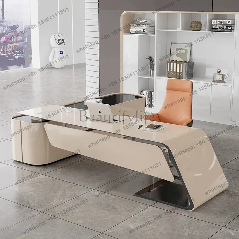 PJ Modern Luxury Executive Desk Side Cabinet Manager L-Shaped Boss Office Desk Baking