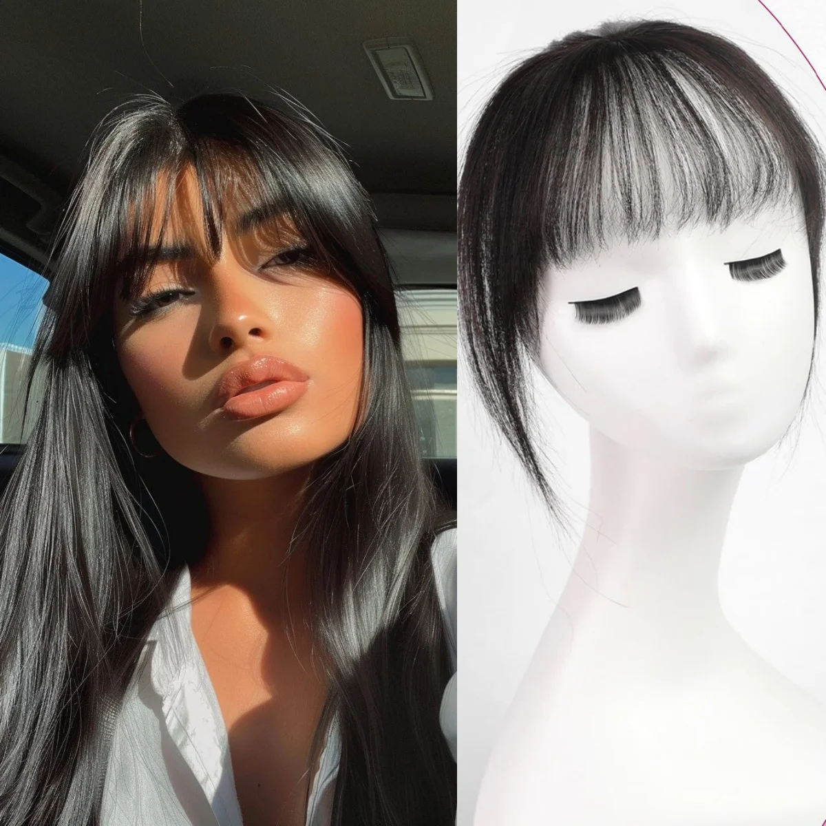 Clip in Bangs Hair Pieces 100% Human Hair Extensions Black Natural Air Bangs with Temples for Women Cosplay Party Use