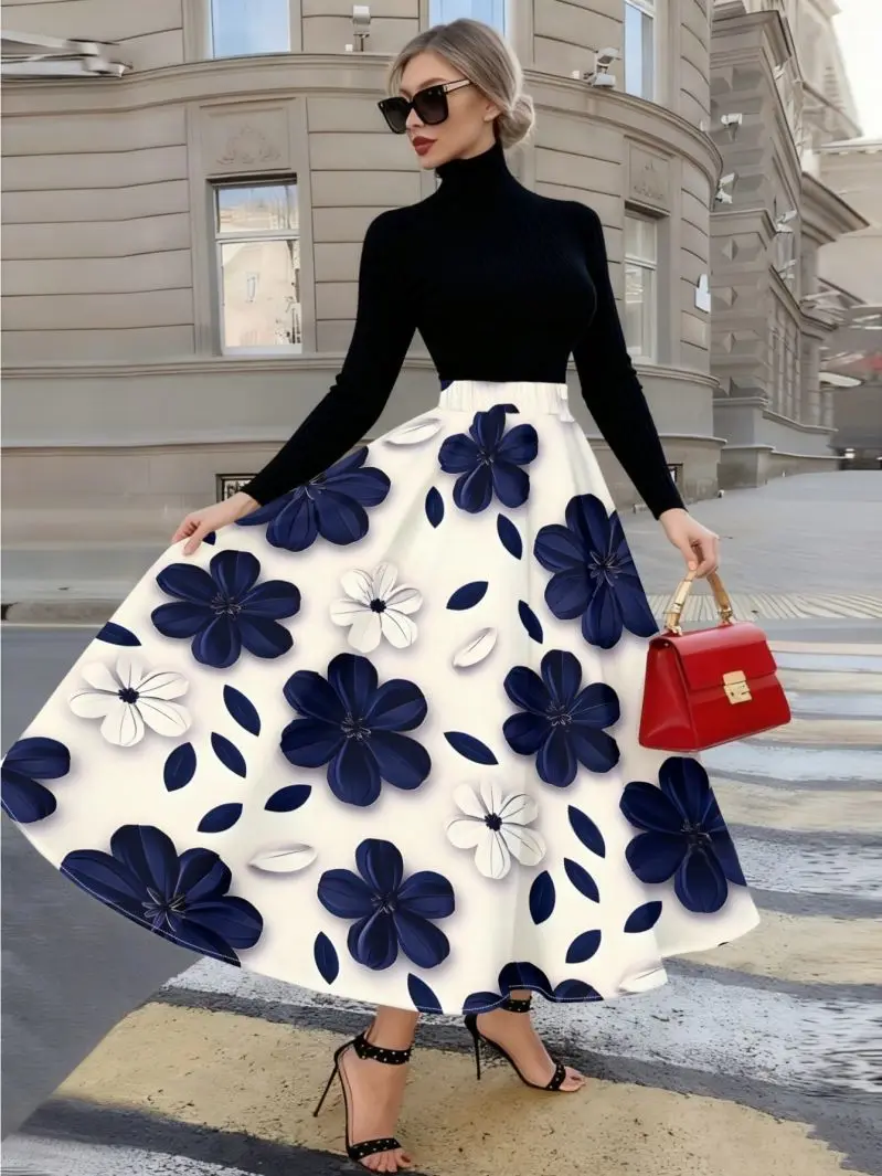 Fashionable temperament, waist cinched umbrella skirt, comfortable, skin friendly, elegant commuting women's half skirt