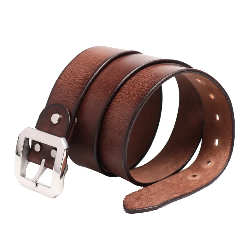 Ceinture vintage en cuir de vachette véritable pour homme, acier inoxydable massif, haute qualité, nouveau designer, environnement, 3.8cm