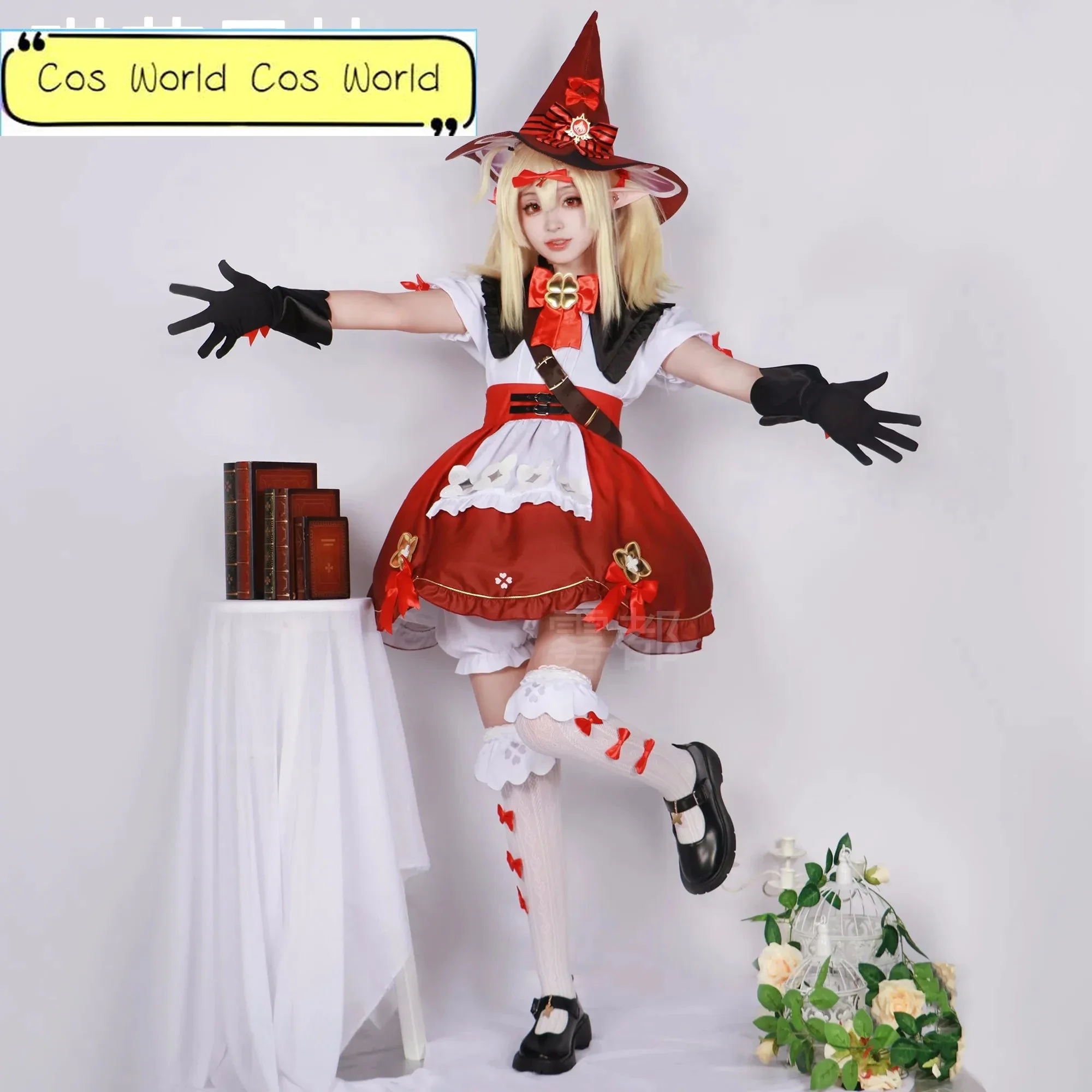 Anime Game Genshin Impact Klee Spark Knight Cosplay Costume Wig Shoes Hat Blossoming Starlight Little Witch Lolita Hallowen Suit