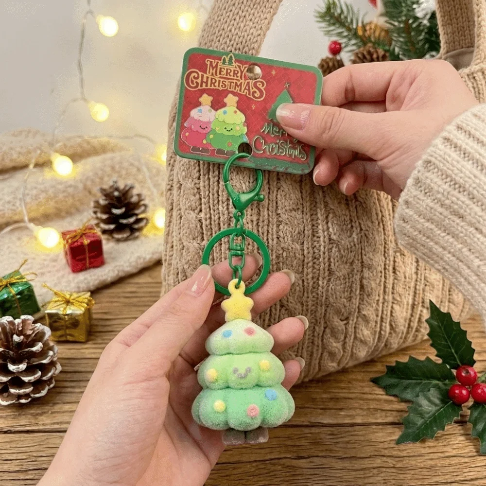 Cute Creative Christmas Tree Flocked Keychain Optional Mini Bag Charm Soft Touch Lightweight Pendant Backpack Hanging