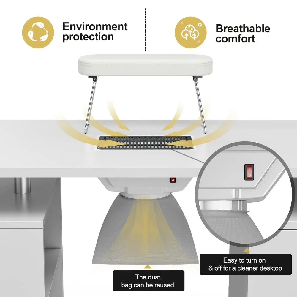 Table de manucure pliable avec bras à ongles électrique, bureau de beauté, station pour module d'ongle, évent descendant