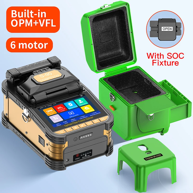 

COMPTYCO S-90 Optical Fiber Fusion Splicer 6 Motors Multilingual Touch Screen FTTH Fiber Optic Hot Melt Machine Built-in VFL OPM