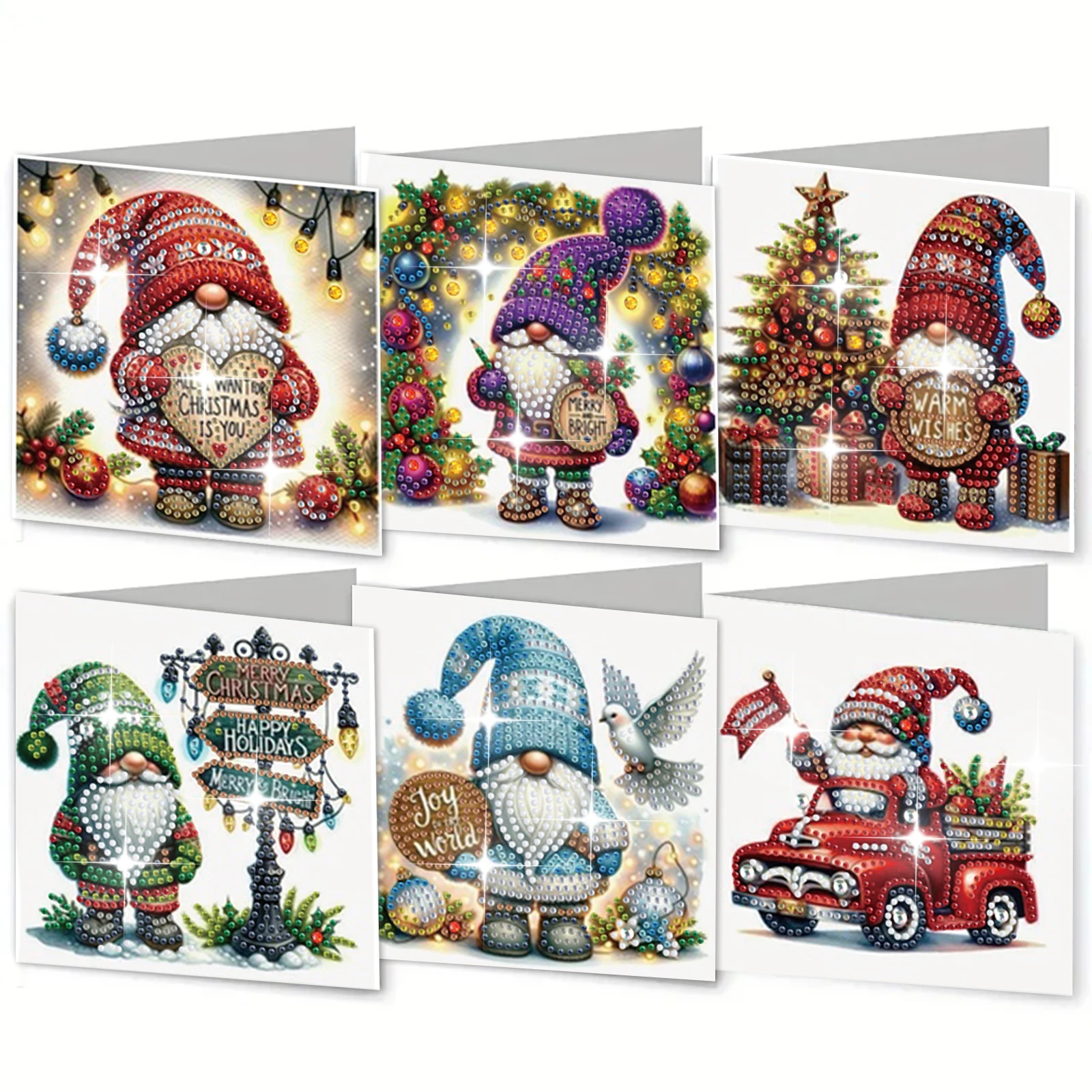 6-teiliges DIY-Diamant-Malerei-Set, Weihnachtsgrußkarte, Wünsche und Wünsche, einzigartiges Design