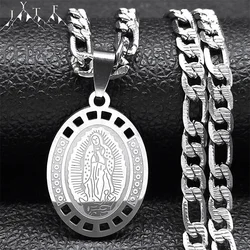 Virgin Mary Our Lady of Guadalupe Pendant Necklace for Men Stainless Steel Silver Color Catholicism Necklaces Jewelry Gifts