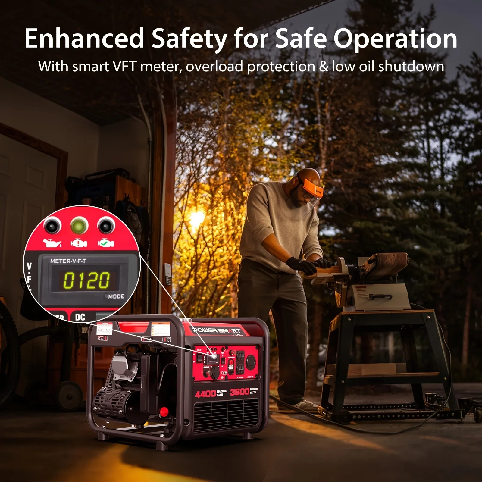 PowerSmart 4400W Portable Inverter Generator Gas Powered Lightweight Quiet for Home RV Ready 30A Outlet