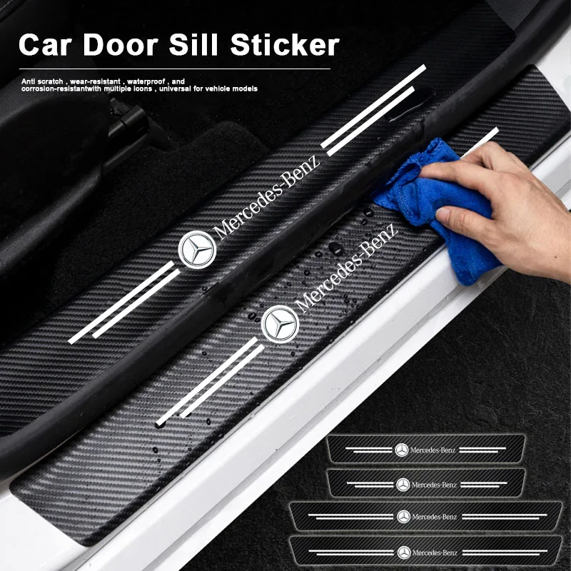 4Pcs Car Door Sill Stickers Anti Scratch Protection Accessories For Mercedes Benz AMG GLE GLC W205 W206 W203 W204 W210 W212 W213