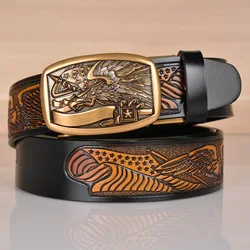 High Quality Men’s Eagle Design Alloy Buckle Split Leather Belt,Emboss Cow Leather Belt,Jeans&Casual Pants Accessories Must;
