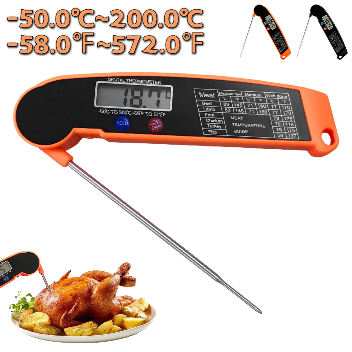 

Kitchen Food Thermometer Cooking Food Probe Digital Thermometer -50.0℃~200.0℃ Outdoor Camping BBQ Tools For Meat Water Milk