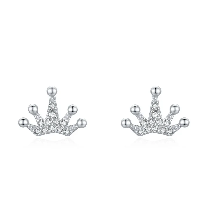 

S925 Sterling Silver Crown Diamond Ear Studs Women's Trendy Wedding Party Engagement Gift Earrings