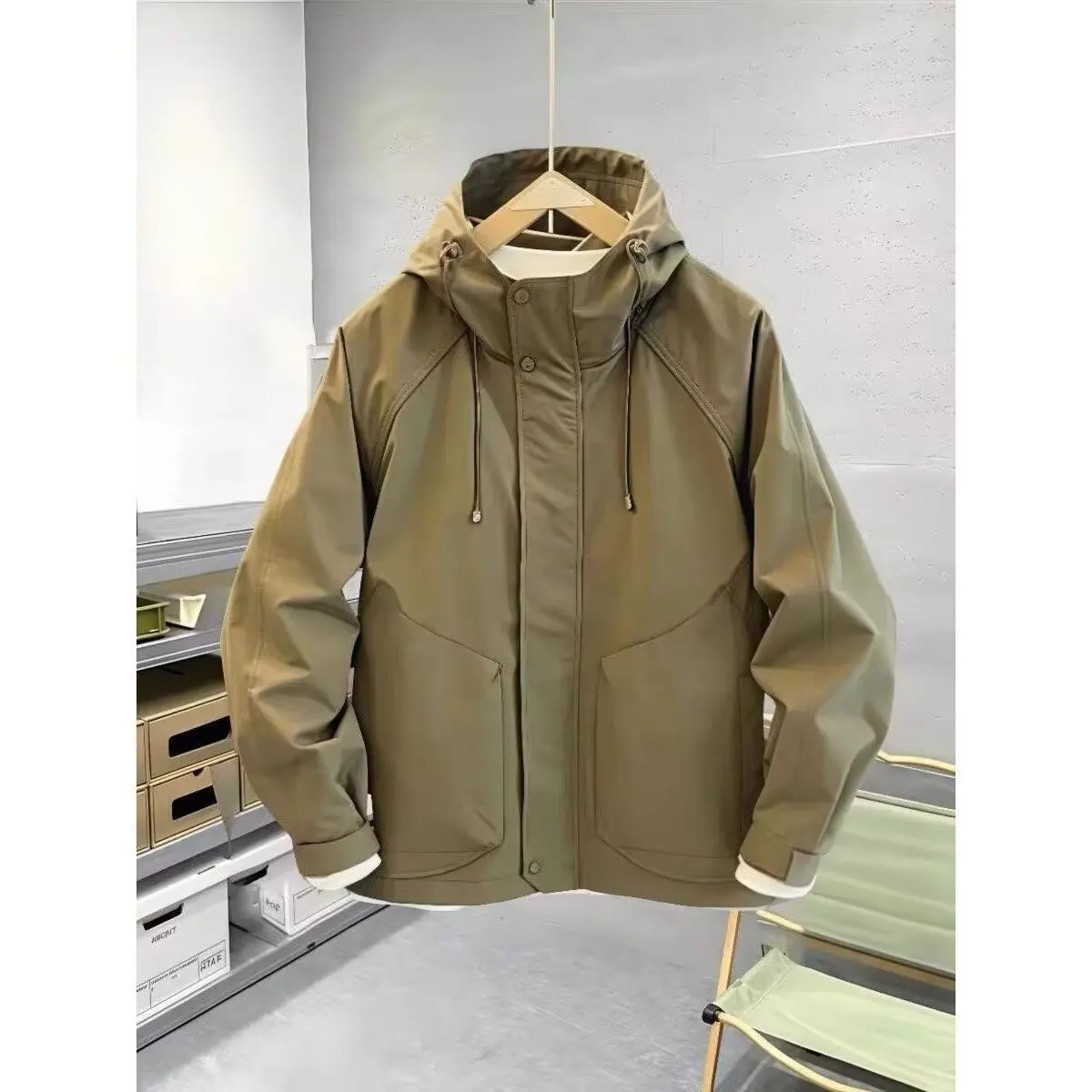 

Spring Autumn Thin Men's Jaet Casual Retro Workwear Sle Trendy Versatile Loose Fit Long Sve Zipper Closure Casual Oute...