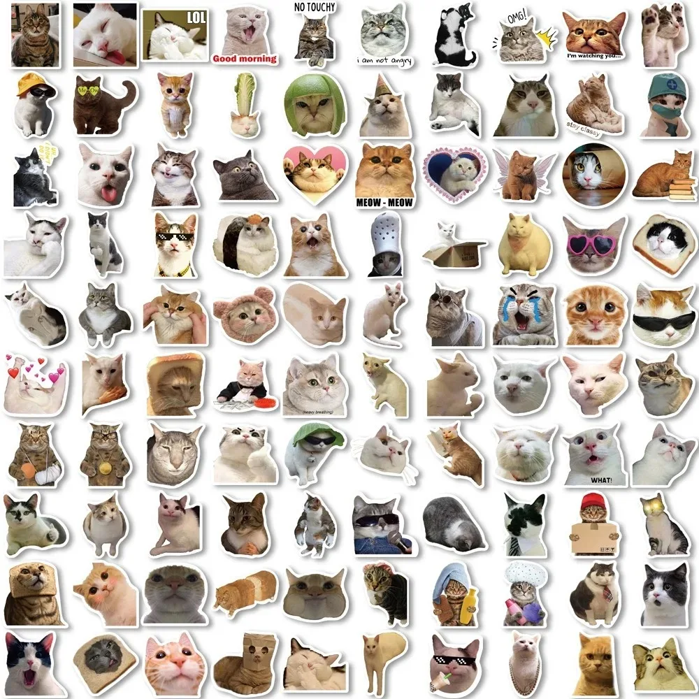 10/30/50/100pcs Funny Cute Cat MEME Animals Stickers Kawaii Decals Scrapbooking Notebook Luggage Laptop Skateboard Sticker Toy