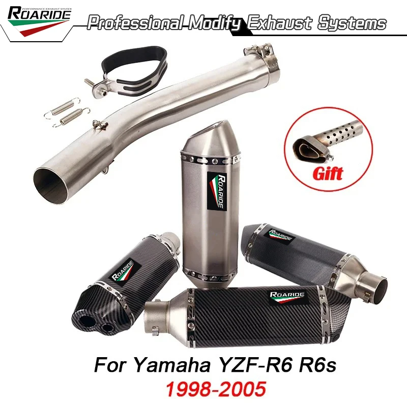 Exhaust System For Yamaha YZF-R6 R6S 1998 1999 2000 2001 2002 2003 2004 2005 Exhaust Pipe Motorcycle 51mm Mid Muffler Slip On