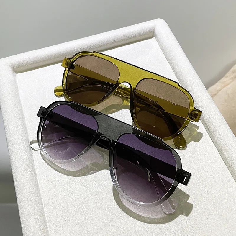 SHAUNA Fashion Oversized Pilot Men Sunglasses Retro Gradient Shades UV400 Men Trending Yellow Blue Sun Glasses image 2