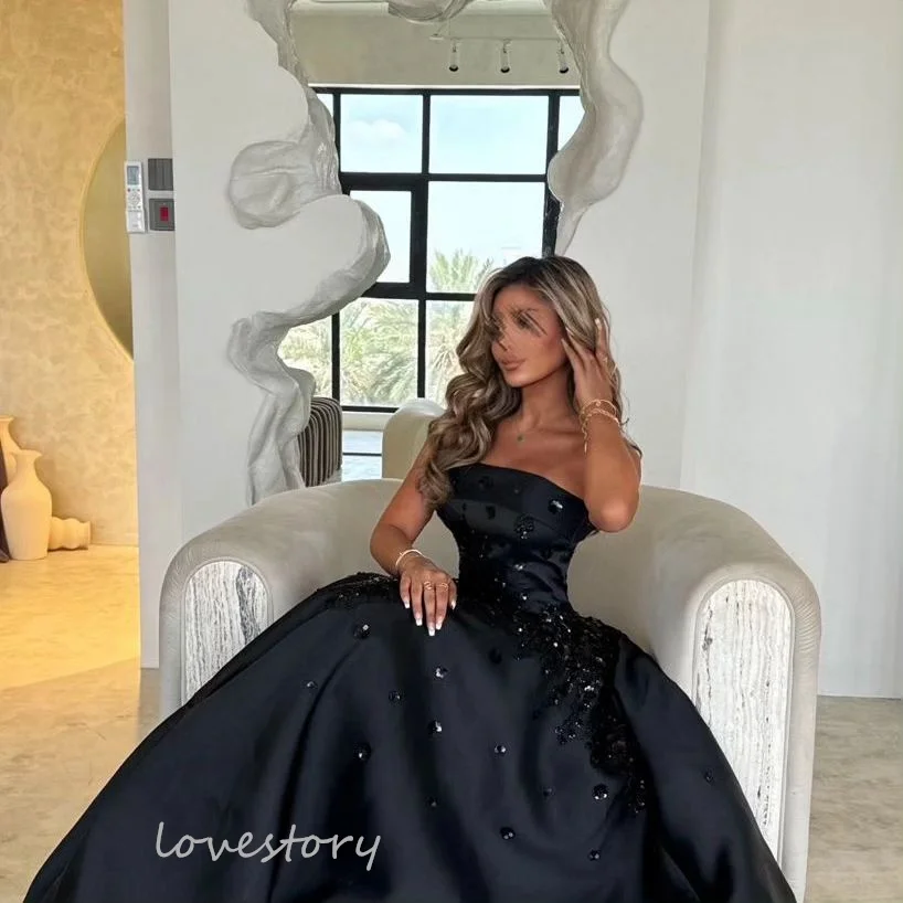 Lovestory-vestidos de graduación sin tirantes, envolturas de flores con cuentas hechas a mano, vestido de noche con cremallera trasera, vestidos largos de dama de Honor para fiesta de cumpleaños