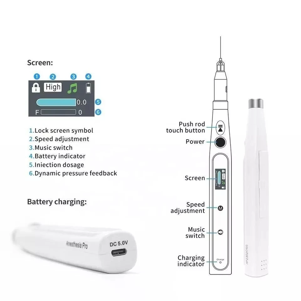 Portable Dental Electric Anesthesia Injector Digital Oral Local Anesthesia Syringe with LCD Display and Soothing Music