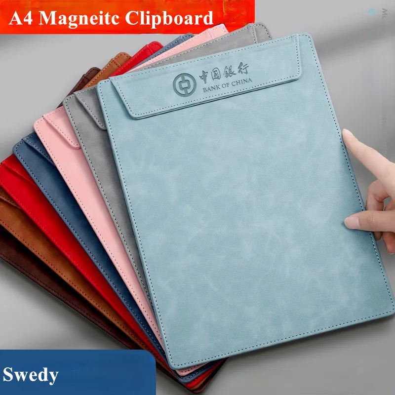 A4 PU Leather Magnetic Restaurant Menu Paper Clipboard Folder Schools Office File Paper Writing Pad Profile Clip Board Folder