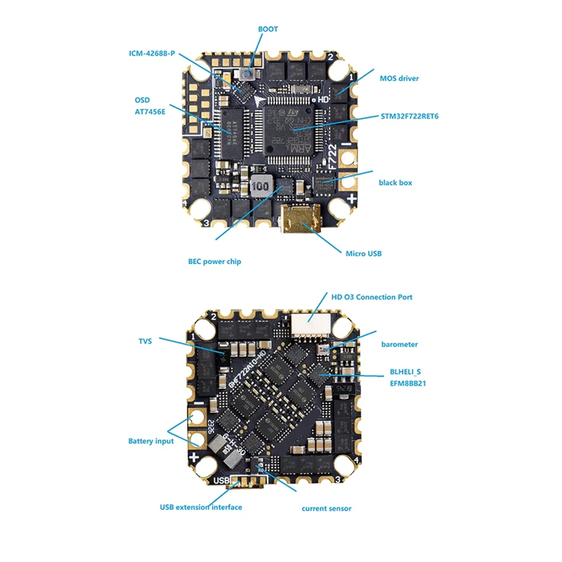 

A04F-GHF722AIO-HD 40A AIO Baro OSD F722 Контроллер полета BLHELIS 40A 4In1 ESC 2-6S Для FPV Фристайл Cinewhoop Прочный Легко