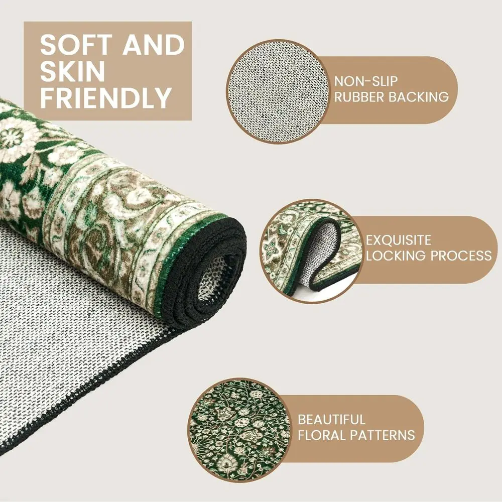 Vintage Cyan Boho Rug, 6x9, Washable & Non-Slip for Living and Dining Rooms