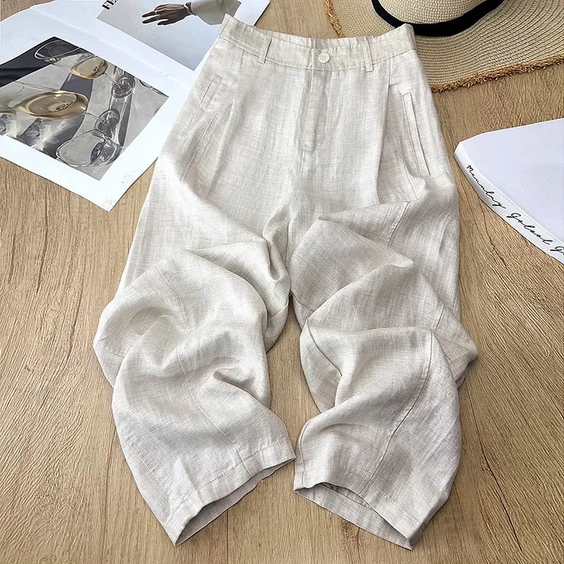 

Linen Versatile Women's Summer Thin Harem Pants High Waist Loose Elastic Waist Casual Nine-point Pants