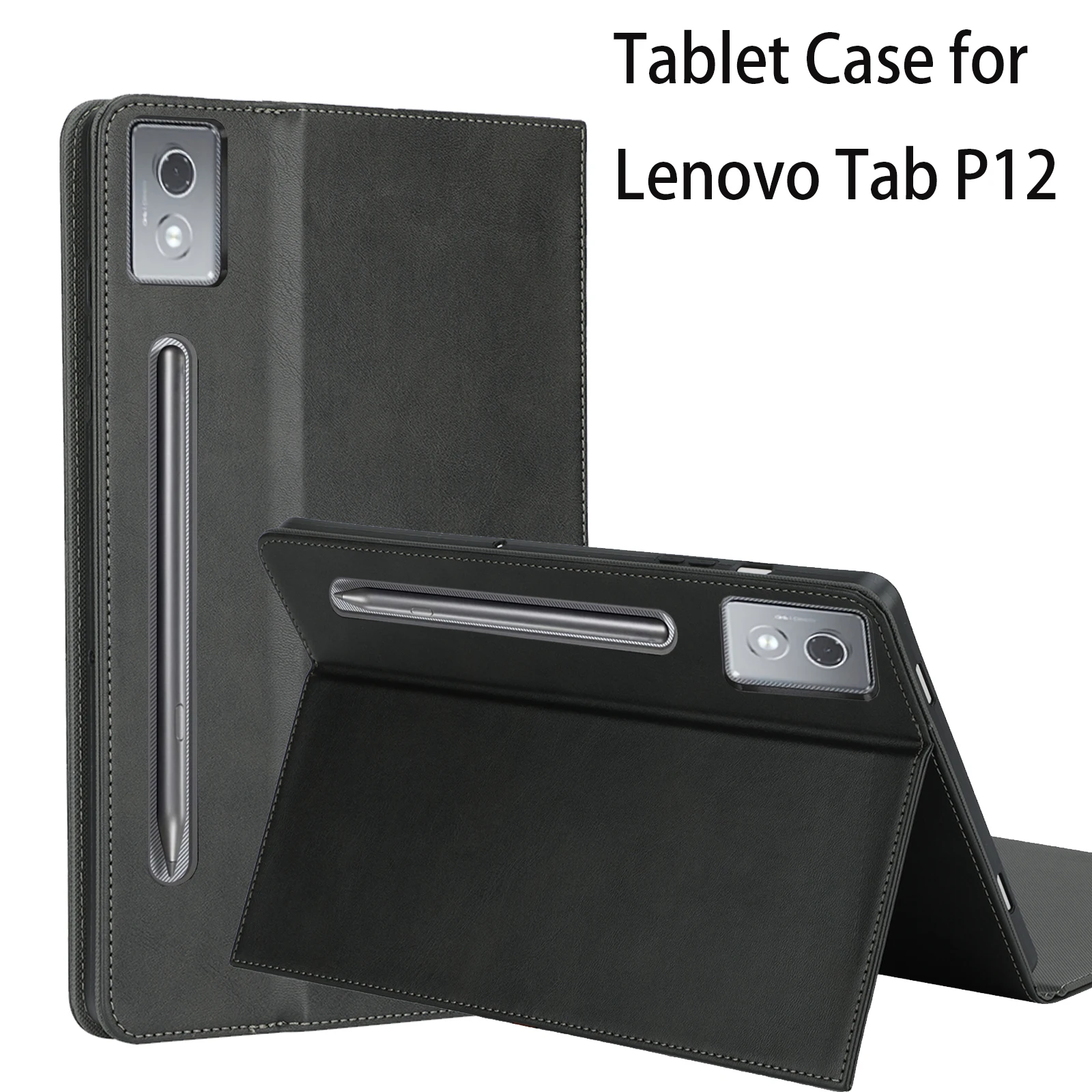 

Tablet Case for Lenovo Tab P12 2023 Protective Cover Kickstand Function Shockproof (PU leather+ TPU Cover)