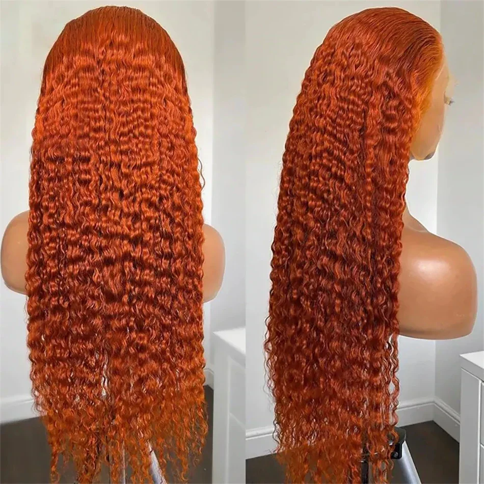 Ginger Orange 13x6 Transparent Deep Wave Hd Lace Frontal Wig Colored 13x4 Lace Front Wig Water Curly Human Hair Wigs Pre Plucked