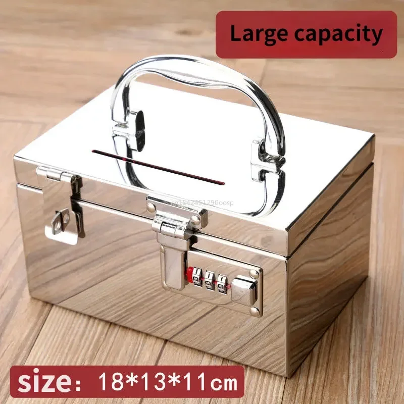 Portable Safe Cash Box for Kids, Mealheiro de aço inoxidável, Armazenamento de moedas, Combination Lock, Mini Security Locker