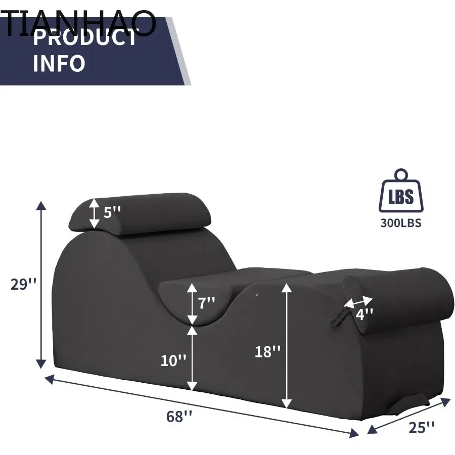 Sleek Chaise Lounge Chair for Exercise Indoor Lounger with Headrest Waist Cushion Movable Footrest Side Pockets NonSlip Bottom
