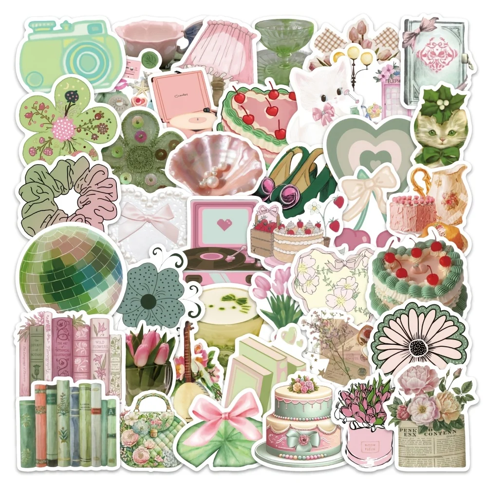 60 pieces of pastel green minimalist stickers with high appearance quality, suitable for creating an Instagram-style simple and
