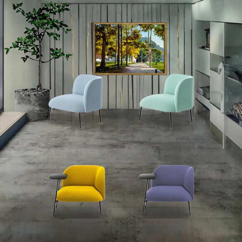 

@#Dining Living Room Bedroom Use Modern Curved Design Single Lambswool Fabric Couch Accent Backrest Chair