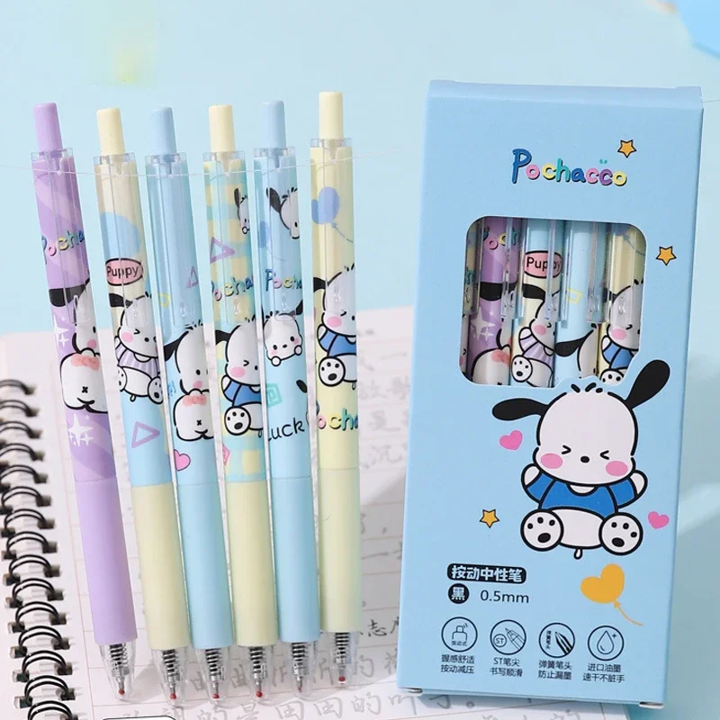 سانريو الصحافة هلام القلم 6/12 قطعة جديد Kawaii Pochacco الرياح التجفيف السريع طالب أسود 0.5 مللي متر هلام القلم طالب لوازم هدية عيد ميلاد