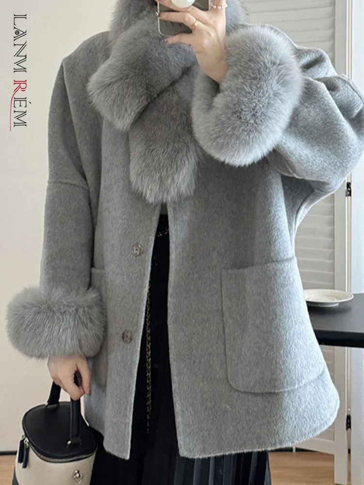 

LANMREM Fox Fur High-end Temperament Double-sided Wool Coat Women's Single Breasted Pockets Design Clothing 2024 New 2Z2258