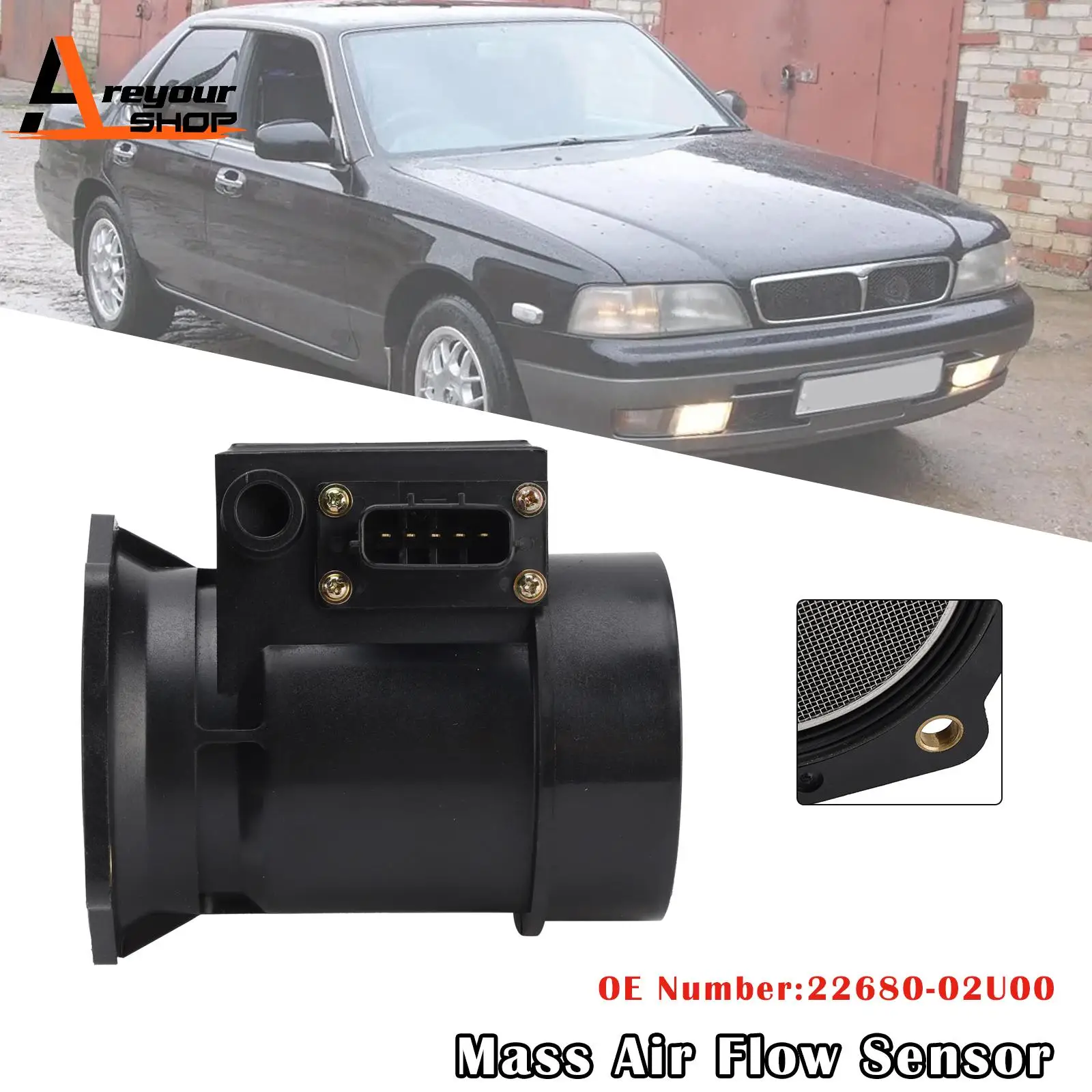 Areyourshop Mass Air Flow Sensor 22680-02U00 for Nissan Skylin R32 RB20E RB20DET 1989-1993