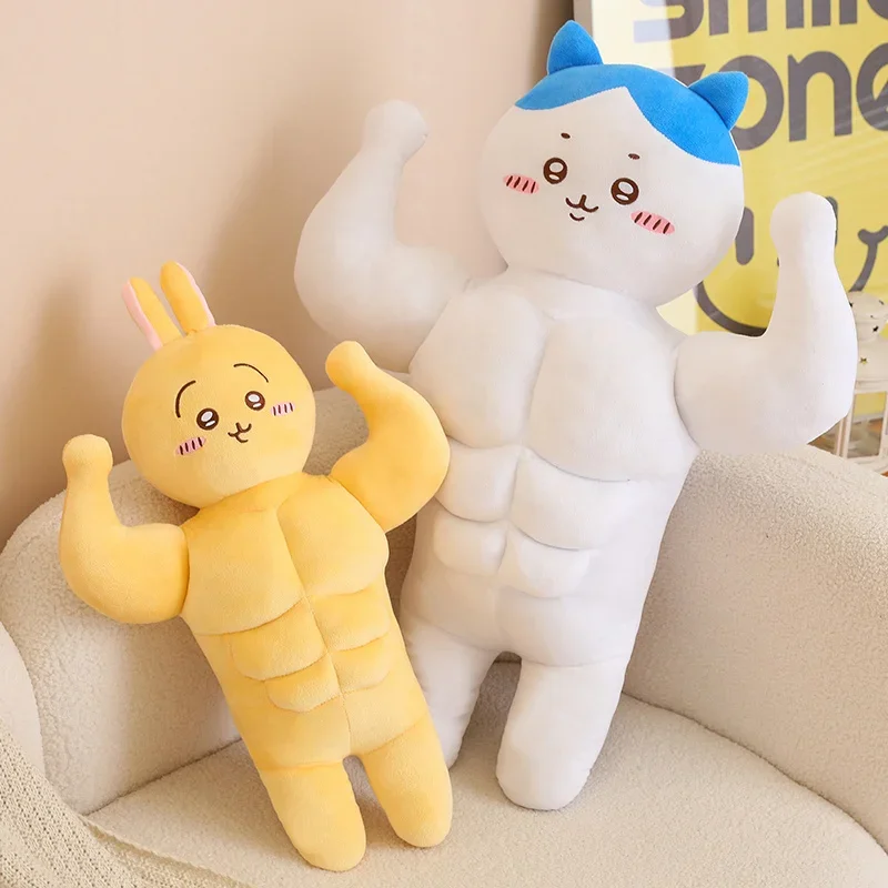 ขนาดใหญ่ Creative Strong Hachiware Chiikawa ของเล่นตุ๊กตาสไตล์ญี่ปุ่นตุ๊กตากล้ามเนื้อ Usagi Plushies ตลก Cuddly ตุ๊กตาน่ารัก