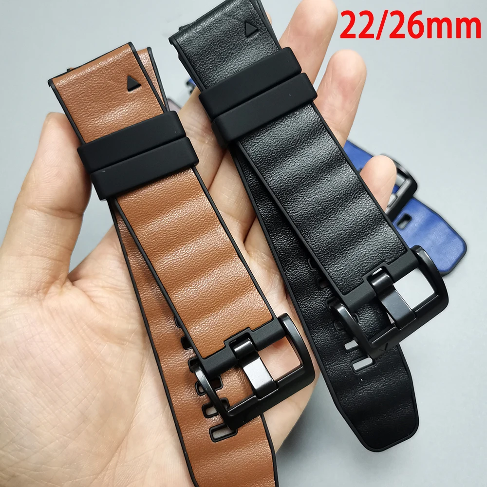 QuickFit 22 26 mm Leder + Silikonband für Garmin Fenix 8 E 47 51 mm 7 7X 6 6X 5 5X Plus/Enduro 3/Epix Pro/Tactix8 Armband