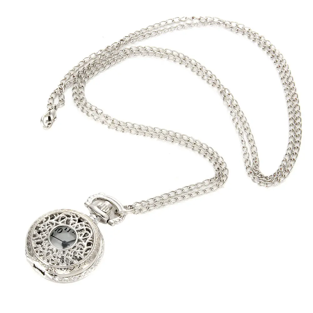 

Fashionable Vintage Quartz Pocket Watch Alloy Hollow Out Flowers Chain Necklace Pendant Clock For Women Holiday Birthday Gifts