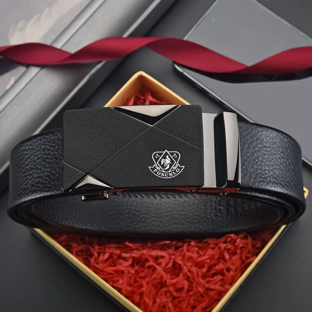 حزام جلد للعمل كاجوال للرجال ، حزام خصر عصري بعلامة تجارية ، إبزيم أوتوماتيكي ، تصميم فاخر ، حزام خصر