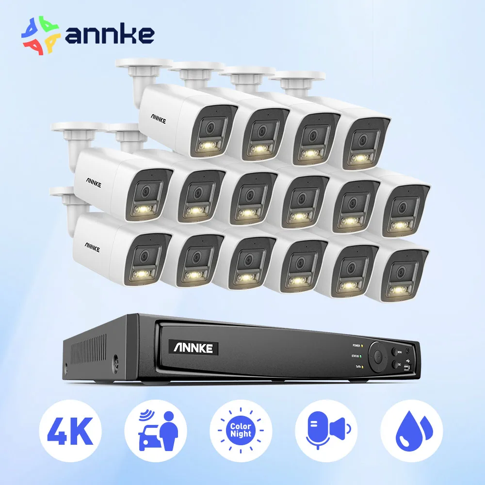 

ANNKE 4K PoE Camera Security System Built-in Mic Color/IR Night Vision 8MP Network Human Vehicle Detection Intelligent 16Ch NVR