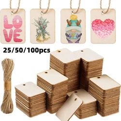 25/50/100Pcs Blank Wooden Hanging Label with Rope Unfinished Wood Slice Gift Tags Wedding Party Decor DIY Bookmark Crafts