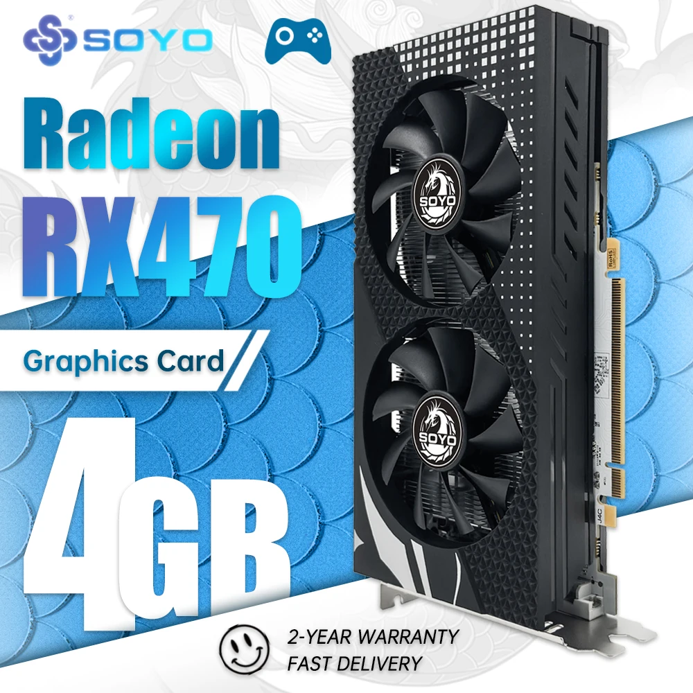 

SOYO AMD RX470 4GB Graphics Card GDDR5 Memory AMD Radeon Gaming Card 256Bit PCIE3.0x16 HDMI-compatible suitable for desktop PC