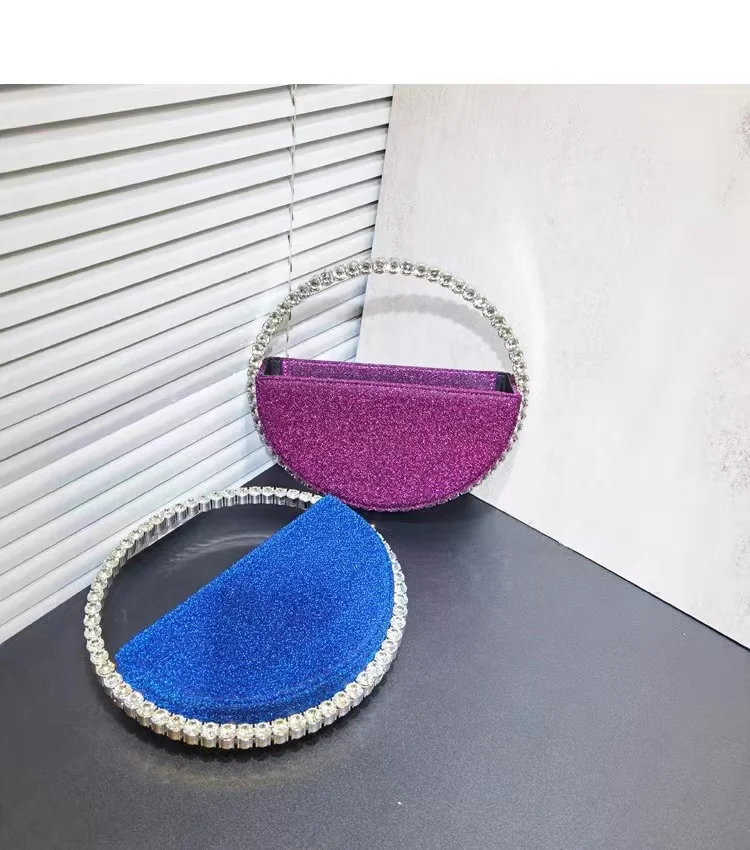 Luxury Acrylic Handle Circular Bag Women Fashion Handbag Glitter Shiny Crystal Diamonds Evening Bag Wedding Party Clutch Purse