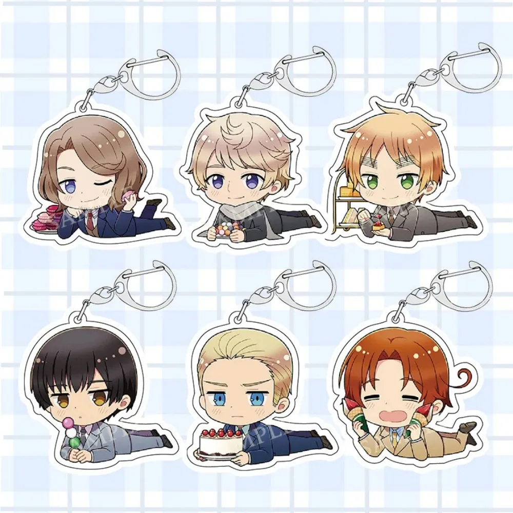 Anime Hetalia Eixo Poderes Acrílico Chaveiro, Figuras dos desenhos animados, Jóias Presente para Fãs, Chaveiros Jóias, Ludwig Wang, Yao, Alexander, Braginsky, Francis, Novo