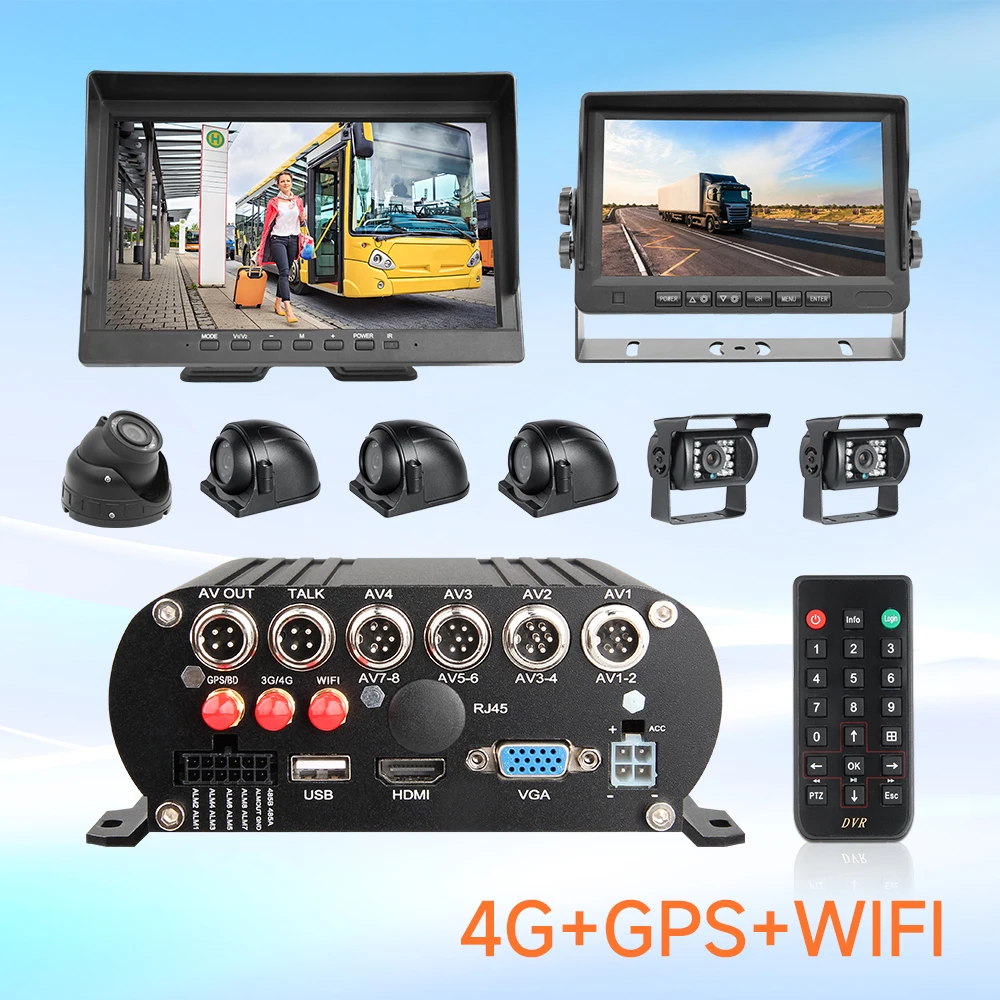 8CH 4G GPS Wifi Car Mdvr 6pcs Night Vision Side Front Back View Car Camera Kits+7Inch 10inch Car Monitor