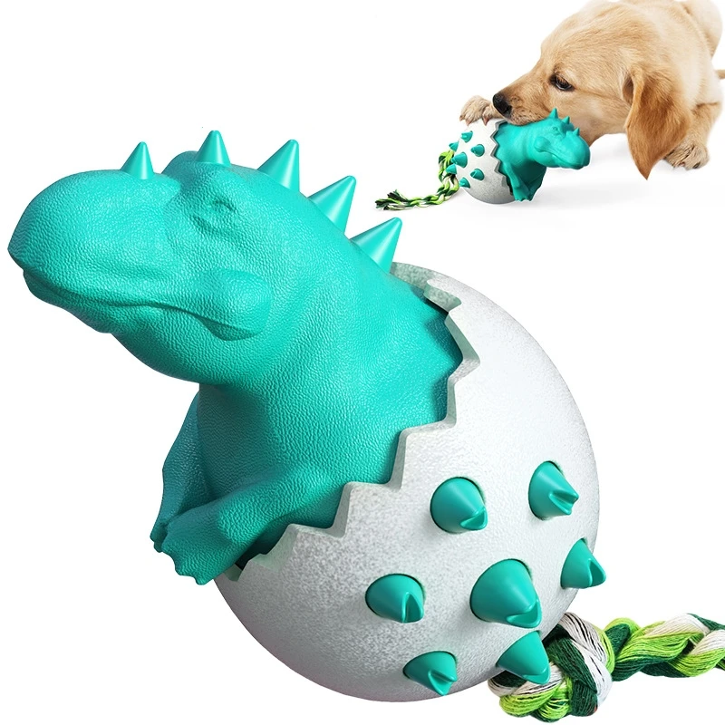 Dog Chew Toys Dinosaur Egg Shaped Bulldog Molar Toothbrush Stick Toy Anxiety Relief Interactive with Rope Pet  Intelligence Toys