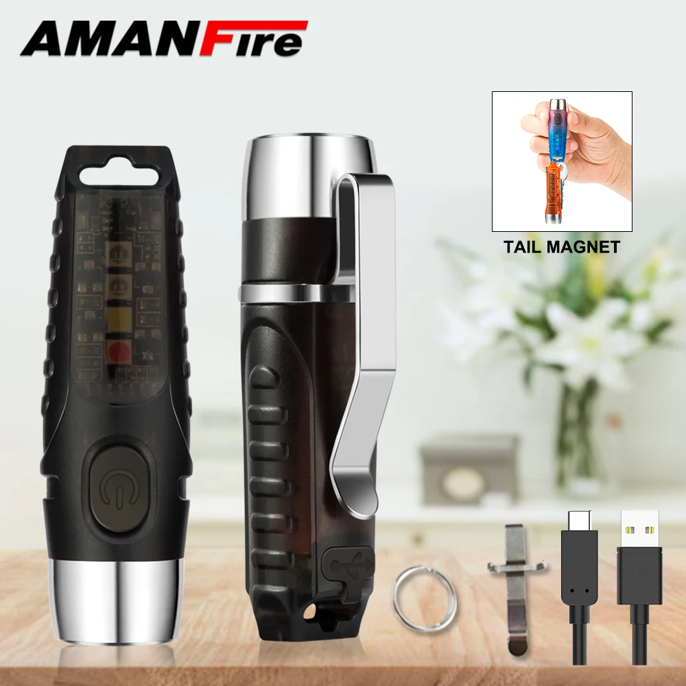 Amanfire S12 Keychain Flashlight Rechargeable Uv Lamp Pet Urine Stains Detector