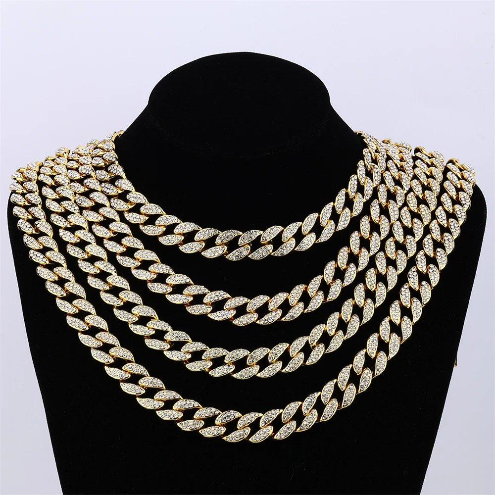 Hip hop 15mm miami curb gelado corrente cubana colar pavimentado strass cz bling rapper colares para homens mulheres jóias