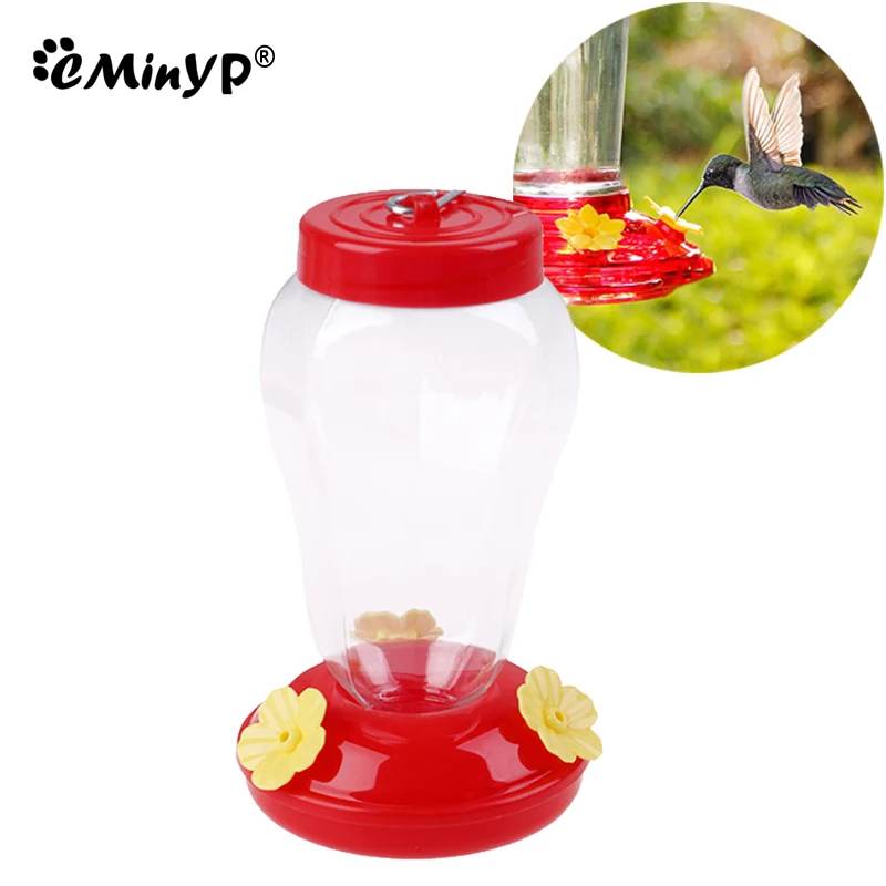 Plastic Hummingbird Feeder For Outdoor 480ML Wild Bird Feeder 3 Feeding Ports Iron Hook Hanging for Garden Tree Yard Outside