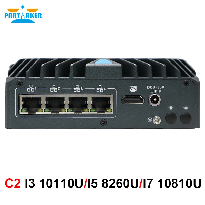 Partaker Fanless Mini PC 4 LAN Intel Core I3 10110U I5 8260U TPM2.0 Firewall Router PFsense Industriële PC Computer Server