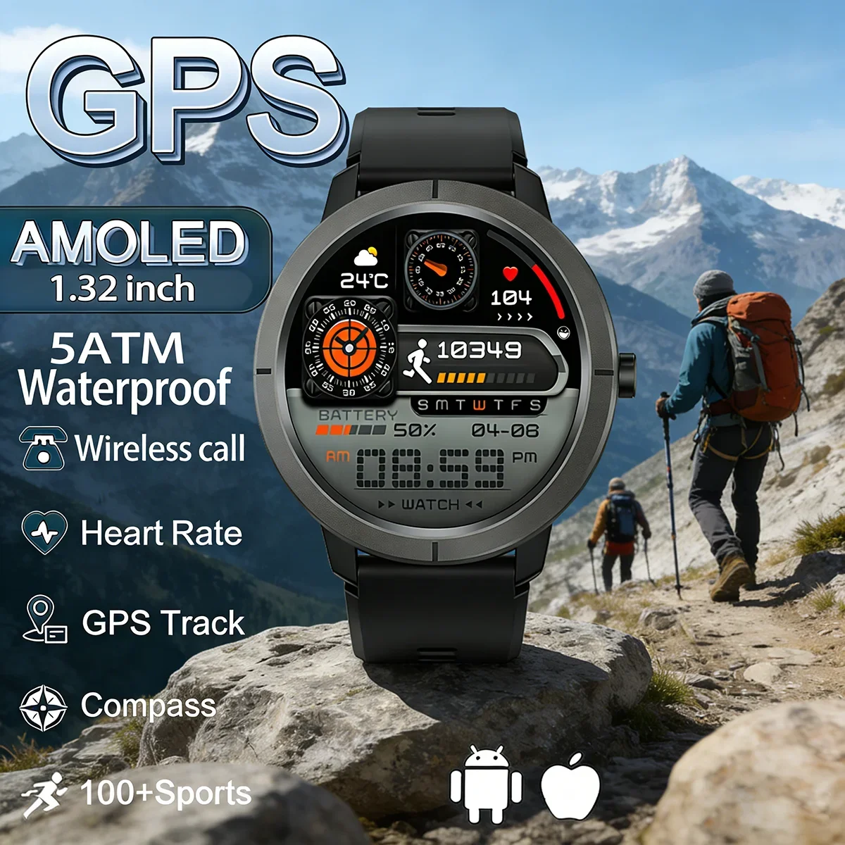 

GPS 6 Satellite Smart Watch Women 5ATM Waterproof Women Health Bluetooth Call Altitude Barometer 170+Sports Mode Smart Watch